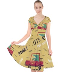 Childish-seamless-pattern-with-dino-driver Cap Sleeve Front Wrap Midi Dress by Vaneshart