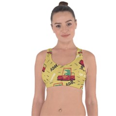 Childish-seamless-pattern-with-dino-driver Cross String Back Sports Bra by Vaneshart