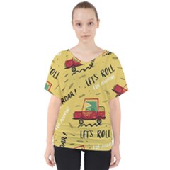 Childish-seamless-pattern-with-dino-driver V-neck Dolman Drape Top by Vaneshart