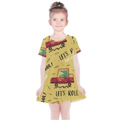 Childish-seamless-pattern-with-dino-driver Kids  Simple Cotton Dress by Vaneshart
