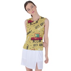 Childish-seamless-pattern-with-dino-driver Women s Sleeveless Sports Top