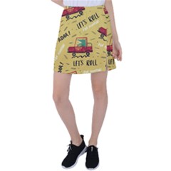 Childish-seamless-pattern-with-dino-driver Tennis Skirt