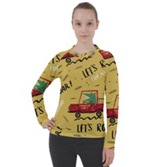 Childish-seamless-pattern-with-dino-driver Women s Pique Long Sleeve Tee