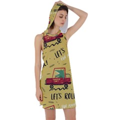 Childish-seamless-pattern-with-dino-driver Racer Back Hoodie Dress