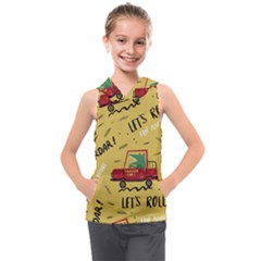 Childish-seamless-pattern-with-dino-driver Kids  Sleeveless Hoodie