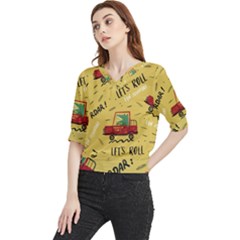 Childish-seamless-pattern-with-dino-driver Quarter Sleeve Blouse