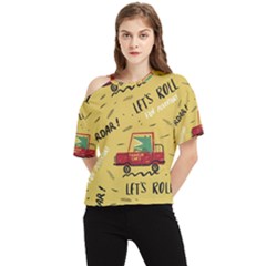 Childish-seamless-pattern-with-dino-driver One Shoulder Cut Out Tee