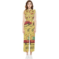 Childish-seamless-pattern-with-dino-driver Women s Frill Top Chiffon Jumpsuit