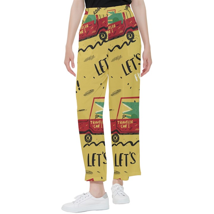 Childish-seamless-pattern-with-dino-driver Women s Pants 