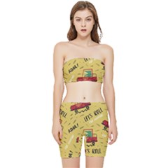 Childish-seamless-pattern-with-dino-driver Stretch Shorts And Tube Top Set