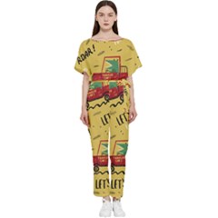 Childish-seamless-pattern-with-dino-driver Batwing Lightweight Chiffon Jumpsuit