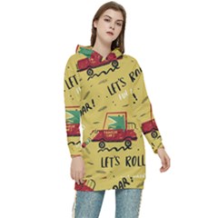 Childish-seamless-pattern-with-dino-driver Women s Long Oversized Pullover Hoodie