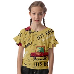 Childish-seamless-pattern-with-dino-driver Kids  Cut Out Flutter Sleeves