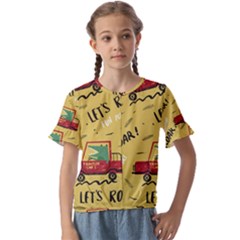 Childish-seamless-pattern-with-dino-driver Kids  Cuff Sleeve Scrunch Bottom Tee