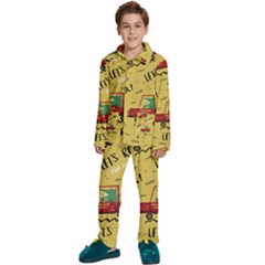 Childish-seamless-pattern-with-dino-driver Kids  Long Sleeve Velvet Pajamas Set