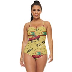 Childish-seamless-pattern-with-dino-driver Retro Full Coverage Swimsuit