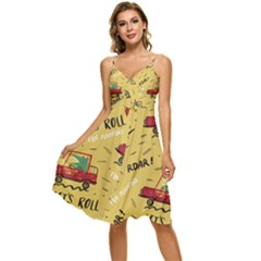 Childish-seamless-pattern-with-dino-driver Sleeveless Tie Front Chiffon Dress