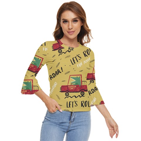 Childish-seamless-pattern-with-dino-driver Bell Sleeve Top by Vaneshart