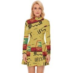Childish-seamless-pattern-with-dino-driver Long Sleeve Velour Longline Dress