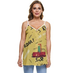 Childish-seamless-pattern-with-dino-driver Casual Spaghetti Strap Chiffon Top