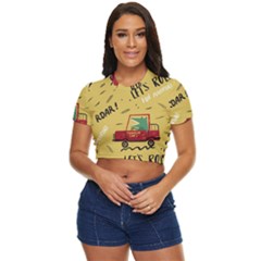 Childish-seamless-pattern-with-dino-driver Side Button Cropped Tee