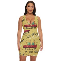 Childish-seamless-pattern-with-dino-driver Draped Bodycon Dress