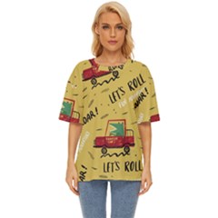 Childish-seamless-pattern-with-dino-driver Oversized Basic Tee