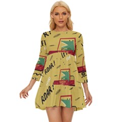 Childish-seamless-pattern-with-dino-driver Long Sleeve Babydoll Dress