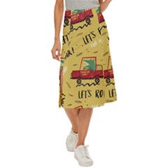 Childish-seamless-pattern-with-dino-driver Midi Panel Skirt