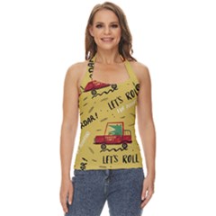 Childish-seamless-pattern-with-dino-driver Basic Halter Top