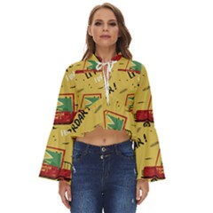 Childish-seamless-pattern-with-dino-driver Boho Long Bell Sleeve Top