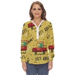 Childish-seamless-pattern-with-dino-driver Zip Up Long Sleeve Blouse