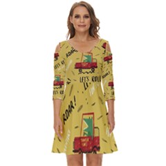 Childish-seamless-pattern-with-dino-driver Shoulder Cut Out Zip Up Dress