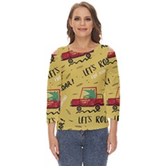 Childish-seamless-pattern-with-dino-driver Cut Out Wide Sleeve Top