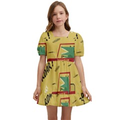Childish-seamless-pattern-with-dino-driver Kids  Short Sleeve Dolly Dress