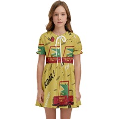 Childish-seamless-pattern-with-dino-driver Kids  Sweet Collar Dress