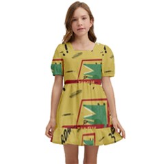 Childish-seamless-pattern-with-dino-driver Kids  Short Sleeve Dolly Dress