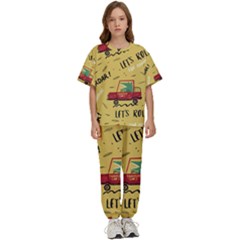 Childish-seamless-pattern-with-dino-driver Kids  Tee And Pants Sports Set