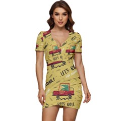 Childish-seamless-pattern-with-dino-driver Low Cut Cap Sleeve Mini Dress by Vaneshart