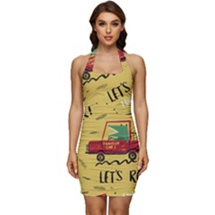 Childish-seamless-pattern-with-dino-driver Sleeveless Wide Square Neckline Ruched Bodycon Dress