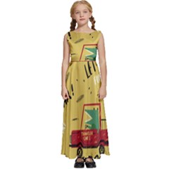 Childish-seamless-pattern-with-dino-driver Kids  Satin Sleeveless Maxi Dress
