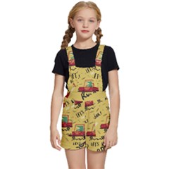 Childish-seamless-pattern-with-dino-driver Kids  Short Overalls