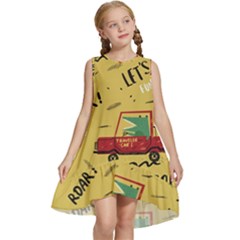 Childish-seamless-pattern-with-dino-driver Kids  Frill Swing Dress
