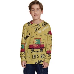 Childish-seamless-pattern-with-dino-driver Kids  Long Sleeve Jersey