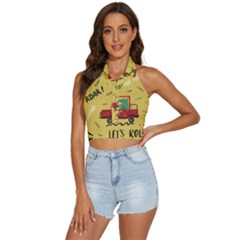 Childish-seamless-pattern-with-dino-driver Backless Halter Cami Shirt