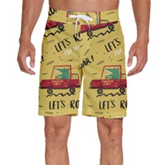 Childish-seamless-pattern-with-dino-driver Men s Beach Shorts