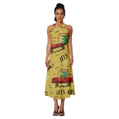 Childish-seamless-pattern-with-dino-driver Sleeveless Cross Front Cocktail Midi Chiffon Dress