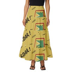 Childish-seamless-pattern-with-dino-driver Tiered Ruffle Maxi Skirt