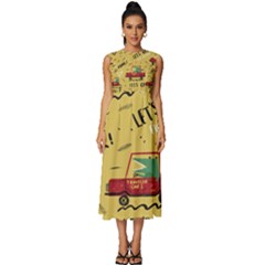 Childish-seamless-pattern-with-dino-driver Sleeveless Round Neck Midi Dress