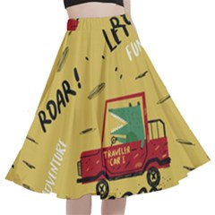 Childish-seamless-pattern-with-dino-driver A-line Full Circle Midi Skirt With Pocket